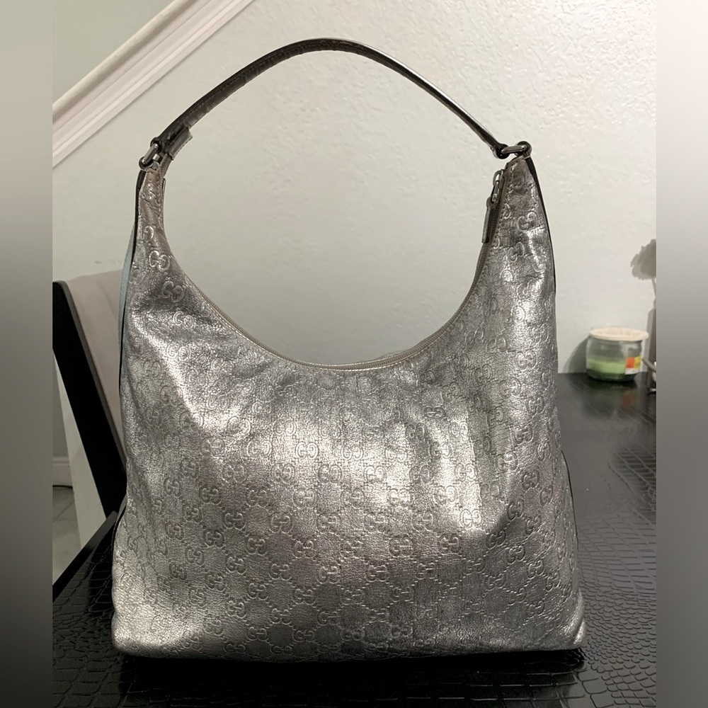Silver GG Guccissima Hobo